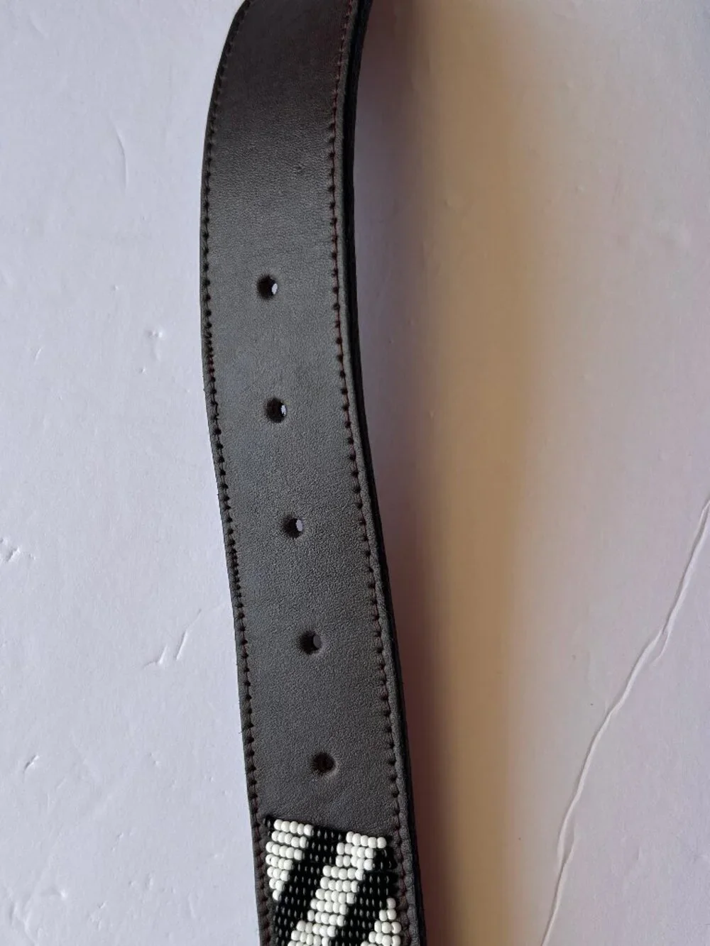 Beaded Zebra Print Brown Leather Belt 1.5